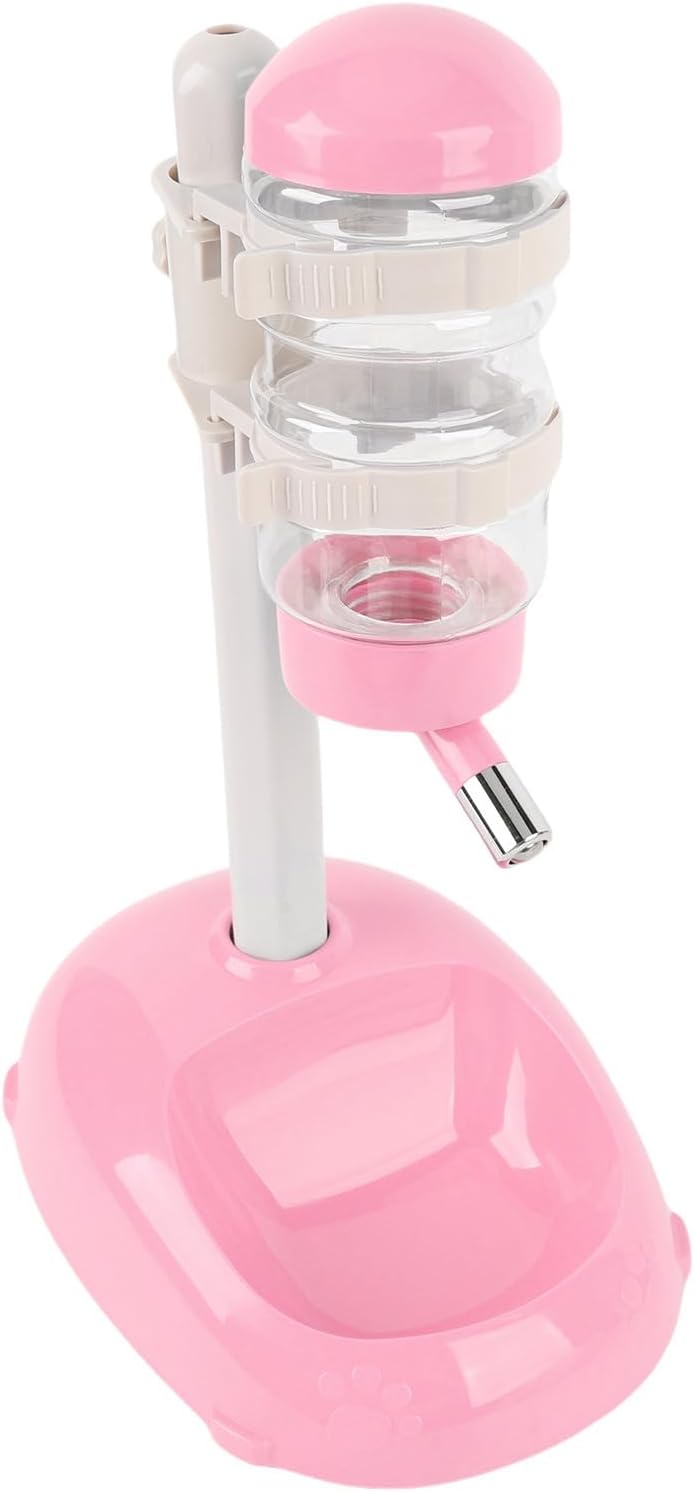 Height Adjustable Pet Water Dispenser, 500ml Automatic Standing Water Bowl for Puppies, Kittens Small Dogs Anti-Spill Feeder with Stable Base (Pink)