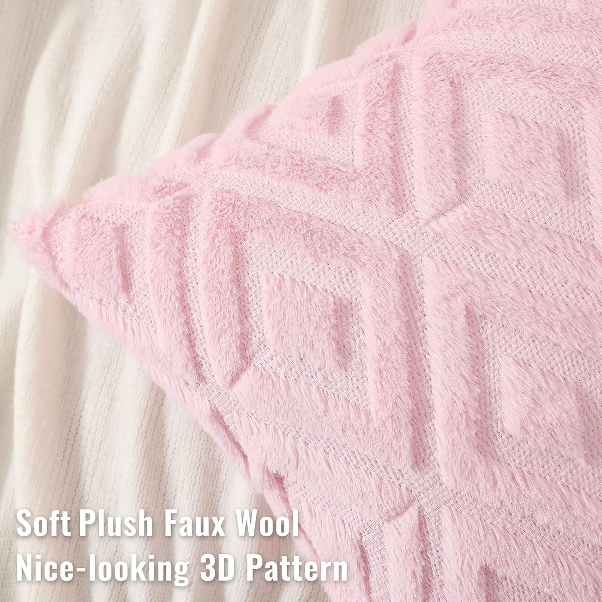 Fall Faux Fur Light Pink Throw Pillow Covers 18x18 Set of 2