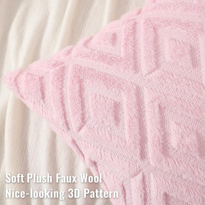 Fall Faux Fur Light Pink Throw Pillow Covers 18x18 Set of 2