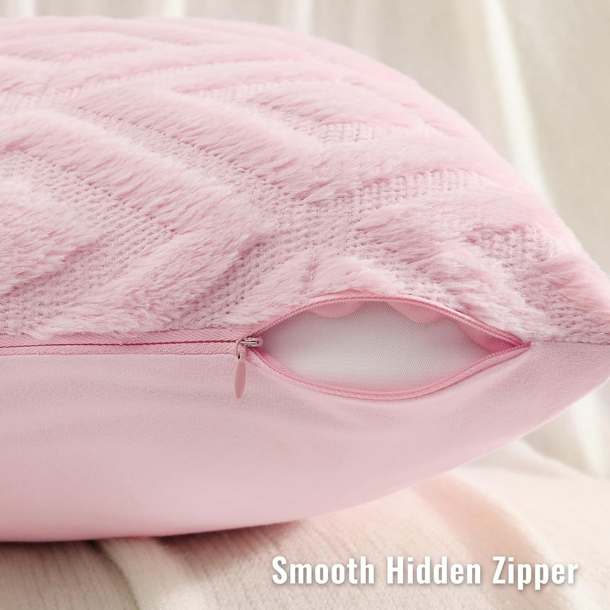Fall Faux Fur Light Pink Throw Pillow Covers 18x18 Set of 2
