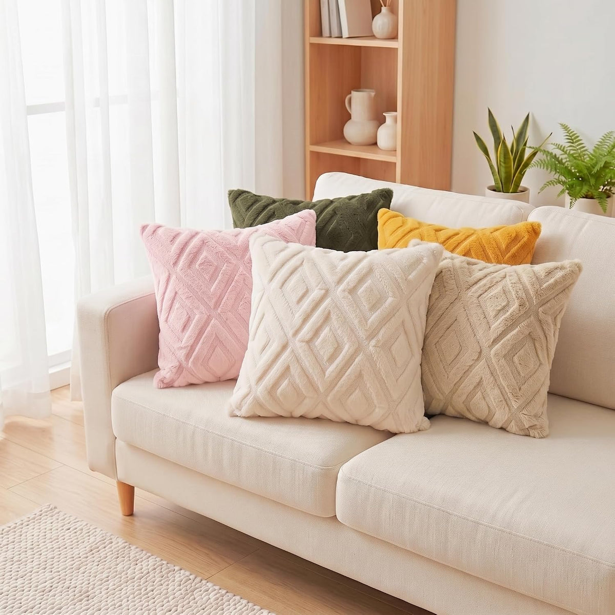 Fall Faux Fur Light Pink Throw Pillow Covers 18x18 Set of 2