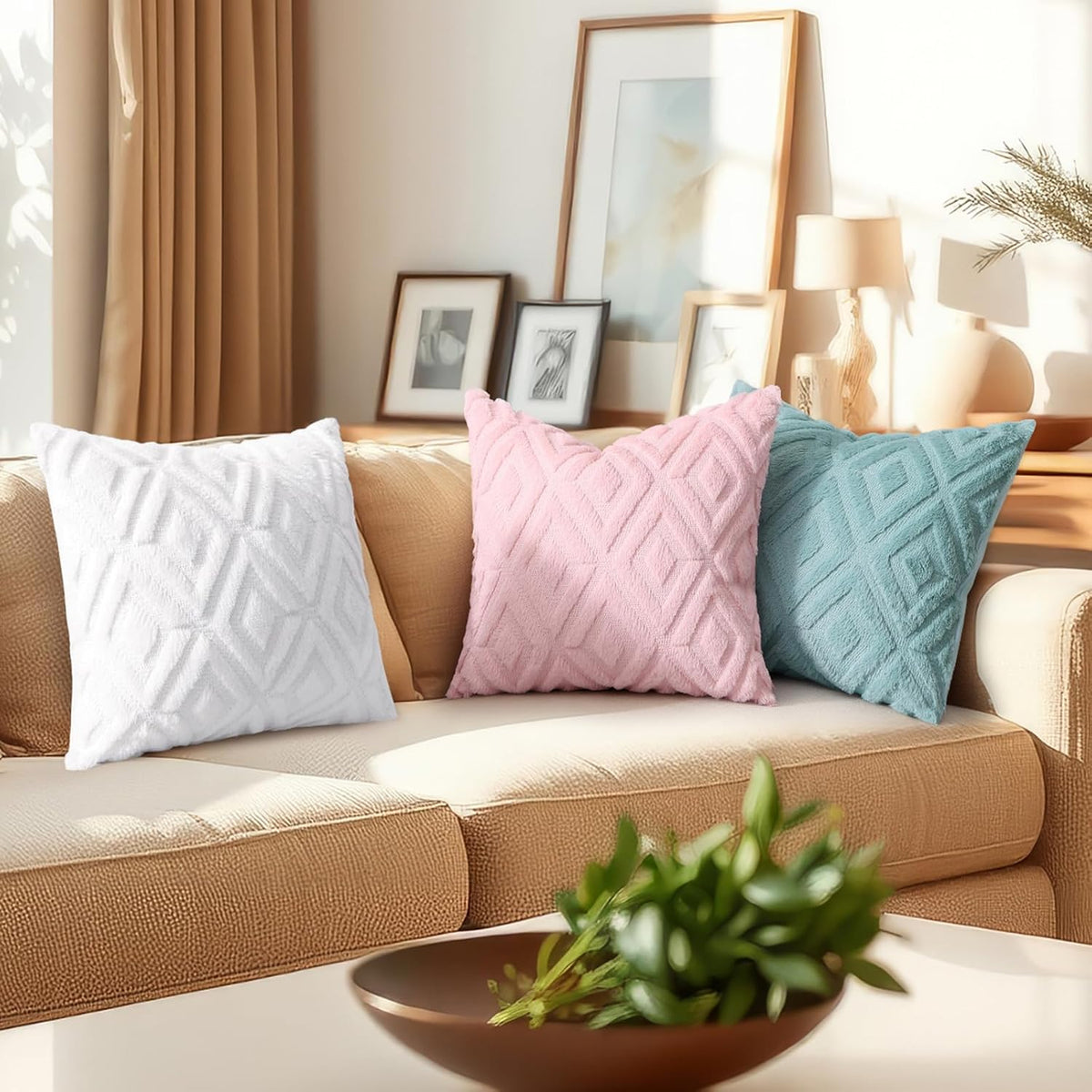 Fall Faux Fur Light Pink Throw Pillow Covers 18x18 Set of 2