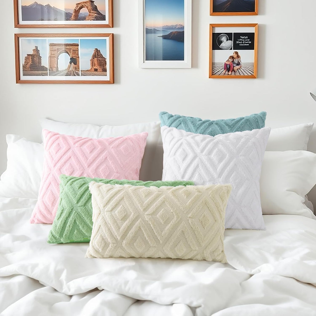 Fall Faux Fur Light Pink Throw Pillow Covers 18x18 Set of 2