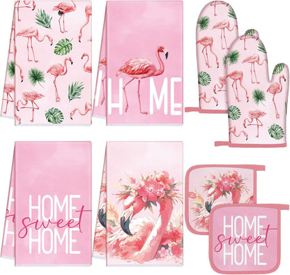 8 Pcs Flamingo Kitchen Towels Kitchen Decor and Accessories Set