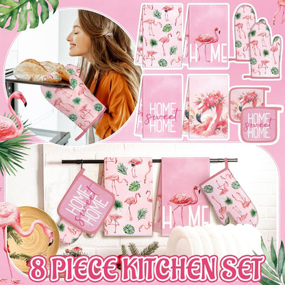 8 Pcs Flamingo Kitchen Towels Kitchen Decor and Accessories Set