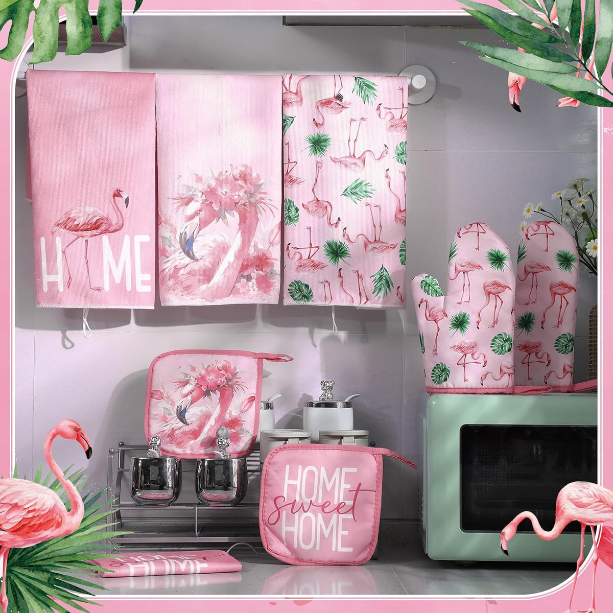 8 Pcs Flamingo Kitchen Towels Kitchen Decor and Accessories Set