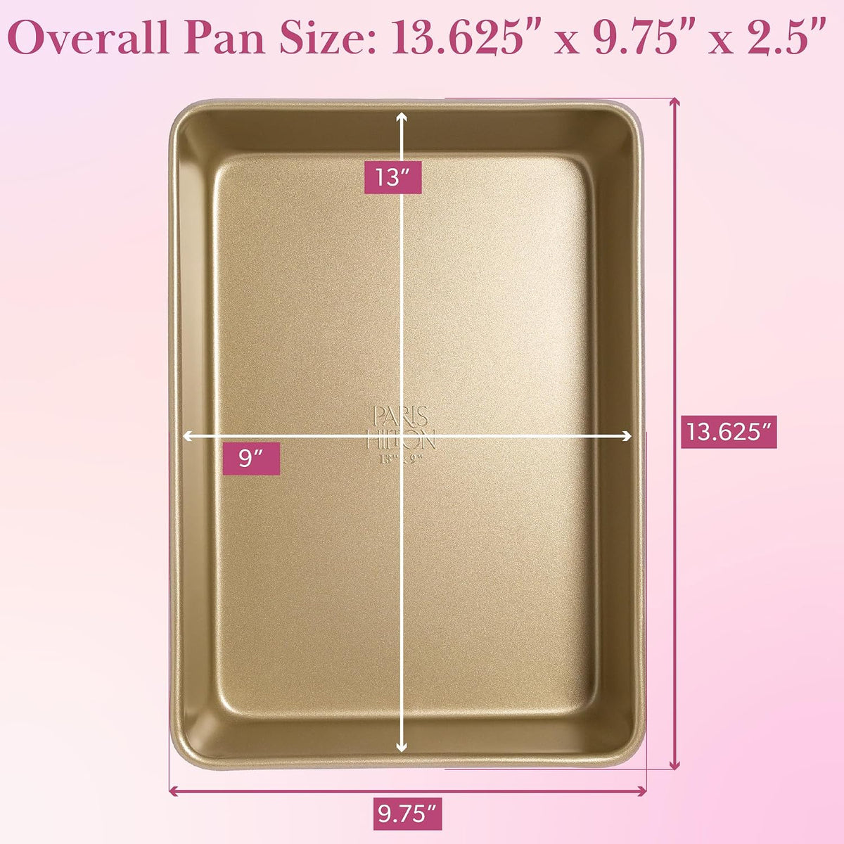 Paris Hilton Nonstick Carbon Steel Bakeware Collection, 13-Inch x 9-Inch Multipurpose Pan, Dishwasher Safe, Made without PFOA and PFAS, Pink Champagne Two-Tone