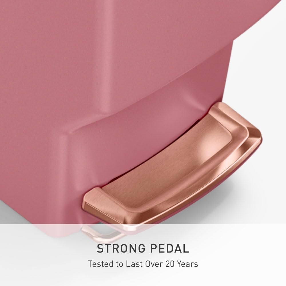 Slim Step Can, 40L / 10.6 Gallon Space-Efficient Kitchen Trash Can, Studio Edition, Pet-Proof Slide Lock, 150,000-Step Pedal, Wheels, Blush Plastic