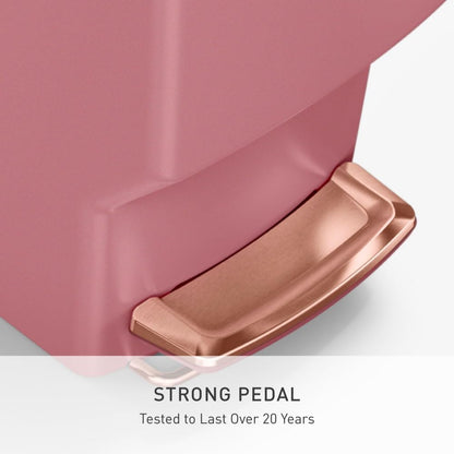 Slim Step Can, 40L / 10.6 Gallon Space-Efficient Kitchen Trash Can, Studio Edition, Pet-Proof Slide Lock, 150,000-Step Pedal, Wheels, Blush Plastic
