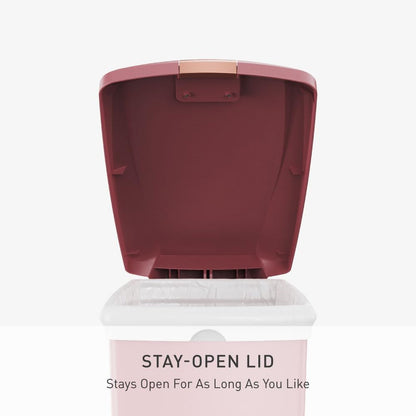 Slim Step Can, 40L / 10.6 Gallon Space-Efficient Kitchen Trash Can, Studio Edition, Pet-Proof Slide Lock, 150,000-Step Pedal, Wheels, Blush Plastic