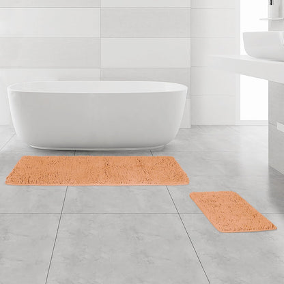 Bathroom Rugs Sets 2 Piece,Thick Chenille Bath Mats,Absorbent and Washable Bath Rug Non-Slip, Extra Soft Rugs for Bathroom Floor,Tub,Shower and Sink(17"x24" and 17"x47",Peach)