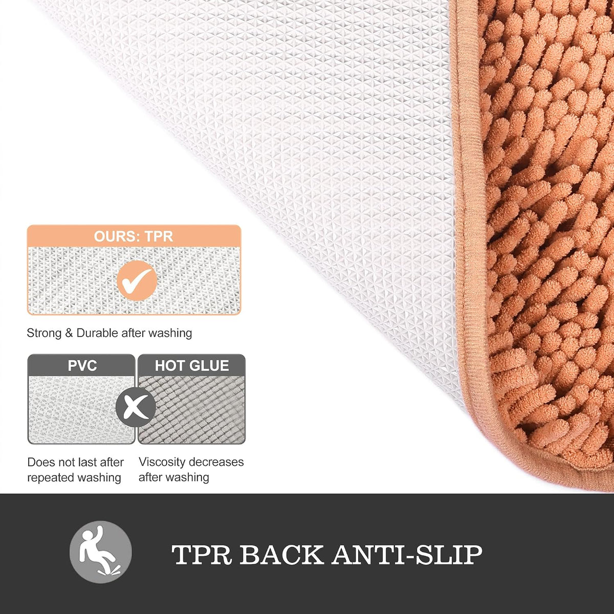 Bathroom Rugs Sets 2 Piece,Thick Chenille Bath Mats,Absorbent and Washable Bath Rug Non-Slip, Extra Soft Rugs for Bathroom Floor,Tub,Shower and Sink(17"x24" and 17"x47",Peach)