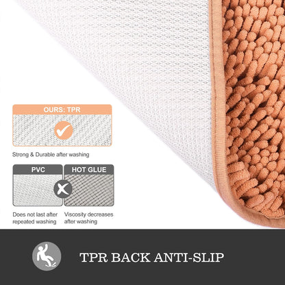 Bathroom Rugs Sets 2 Piece,Thick Chenille Bath Mats,Absorbent and Washable Bath Rug Non-Slip, Extra Soft Rugs for Bathroom Floor,Tub,Shower and Sink(17"x24" and 17"x47",Peach)