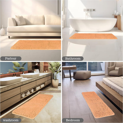 Bathroom Rugs Sets 2 Piece,Thick Chenille Bath Mats,Absorbent and Washable Bath Rug Non-Slip, Extra Soft Rugs for Bathroom Floor,Tub,Shower and Sink(17"x24" and 17"x47",Peach)