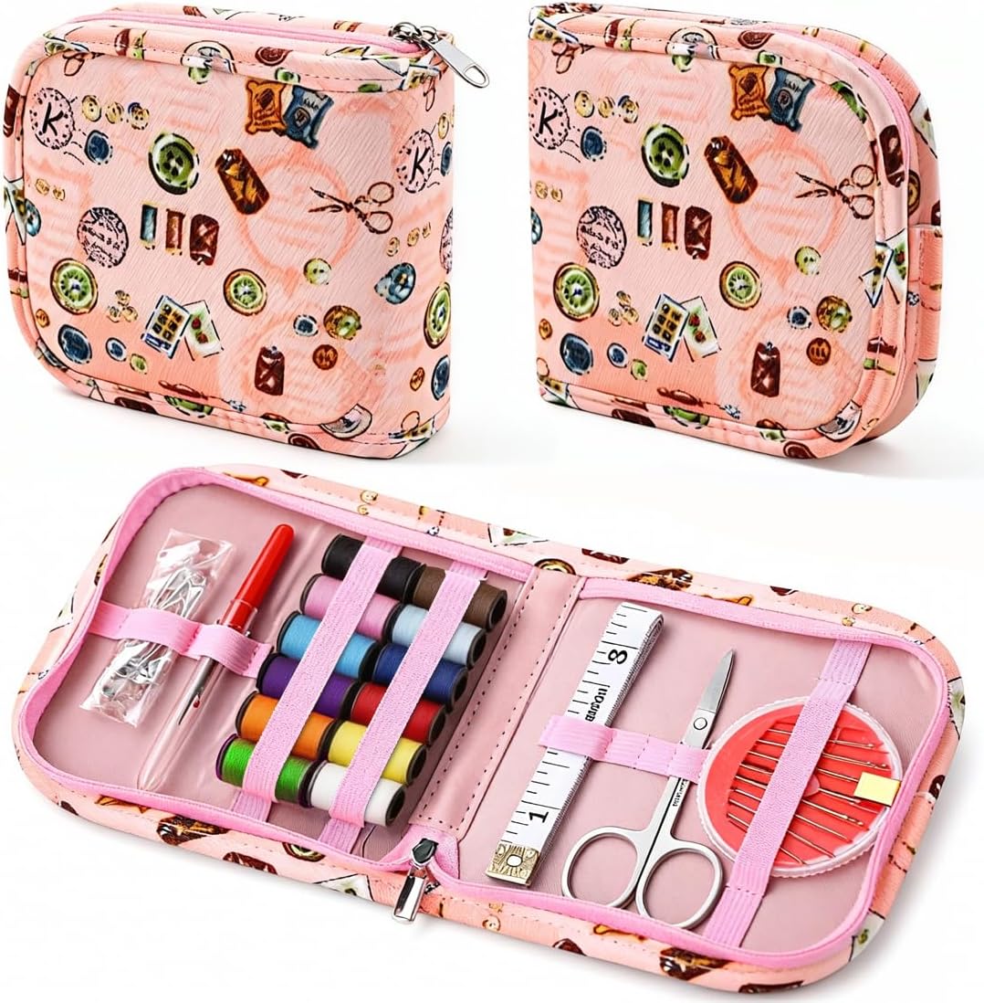 Sewing Kit for Adults, 12 Spools Thread, Portable Travel Mini Sewing Kit with Scissors, Needles, Threader, Measuring Tape - for Beginners, Emergency Repair, Home & Travel Use
