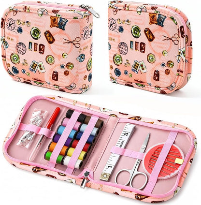 Sewing Kit for Adults, 12 Spools Thread, Portable Travel Mini Sewing Kit with Scissors, Needles, Threader, Measuring Tape - for Beginners, Emergency Repair, Home & Travel Use