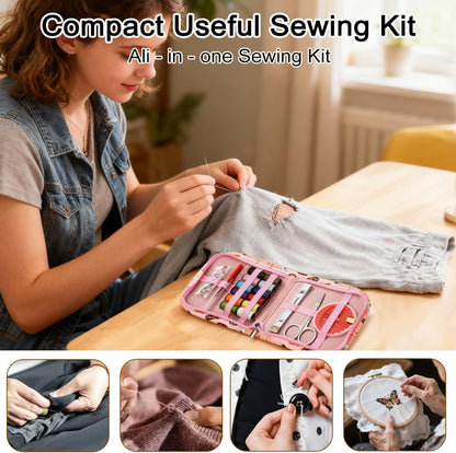Sewing Kit for Adults, 12 Spools Thread, Portable Travel Mini Sewing Kit with Scissors, Needles, Threader, Measuring Tape - for Beginners, Emergency Repair, Home & Travel Use