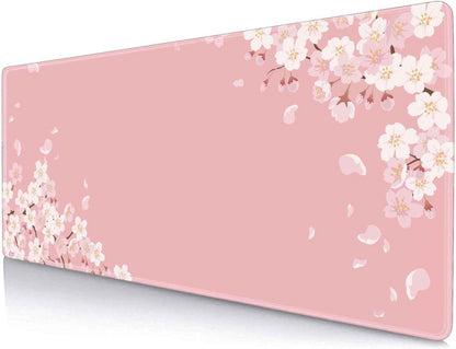 Pink Japanese Desk Mat, Cherry Blossom Large Gaming Mouse Pad, Non-Slip Rubber Base Mousepad for Women, Desk Pad for Work, Game, Office, 31.5x11.8 Inch- Sakura Flowers Aesthetic