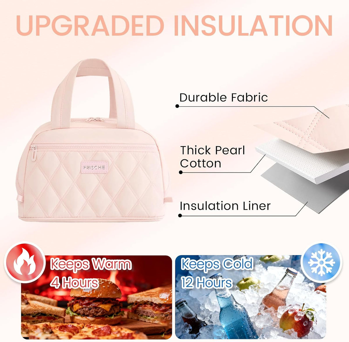 Insulated Lunch Box for Women Cute,Small Leakproof Reusable Cooler Bag with Strap, Lunch Box for Work Beach Camping,Pink