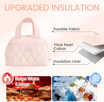 Insulated Lunch Box for Women Cute,Small Leakproof Reusable Cooler Bag with Strap, Lunch Box for Work Beach Camping,Pink