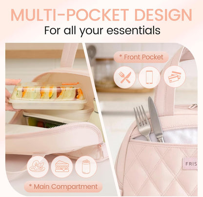 Insulated Lunch Box for Women Cute,Small Leakproof Reusable Cooler Bag with Strap, Lunch Box for Work Beach Camping,Pink