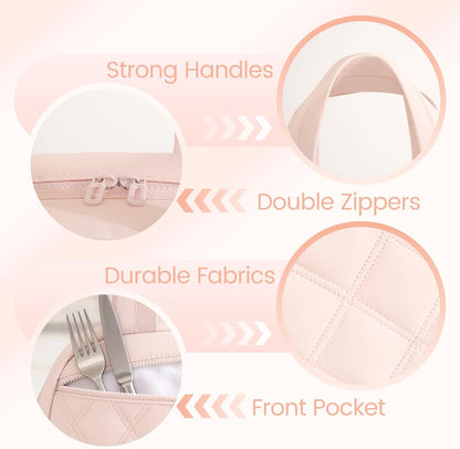 Insulated Lunch Box for Women Cute,Small Leakproof Reusable Cooler Bag with Strap, Lunch Box for Work Beach Camping,Pink