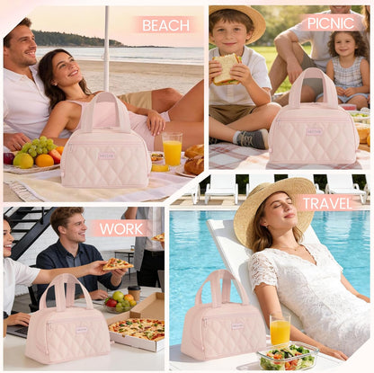 Insulated Lunch Box for Women Cute,Small Leakproof Reusable Cooler Bag with Strap, Lunch Box for Work Beach Camping,Pink