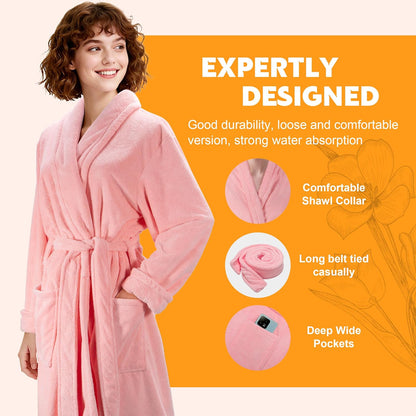 Womens Robe Premium Microfiber Bathrobe Full Length,Fluffy Cozy Warm Bathrobes