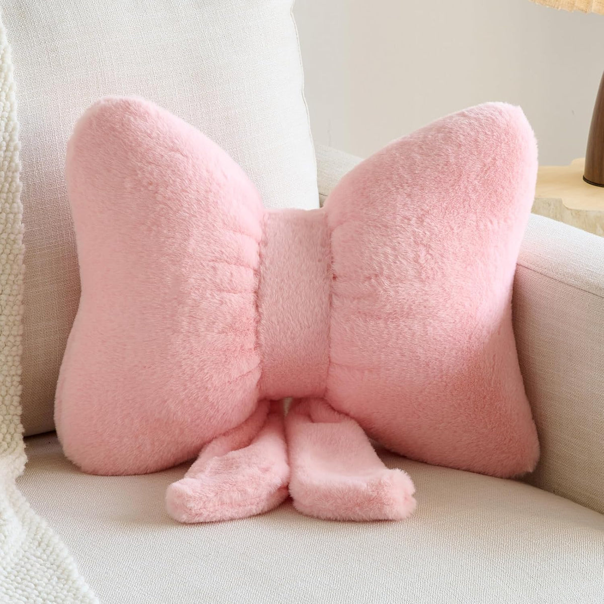 Decorative Bow Throw Pillows, Pink, 12 Inches