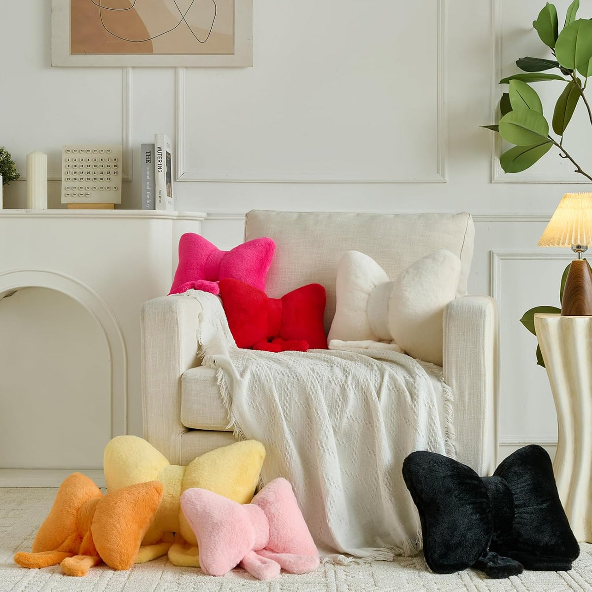 Decorative Bow Throw Pillows, Pink, 12 Inches