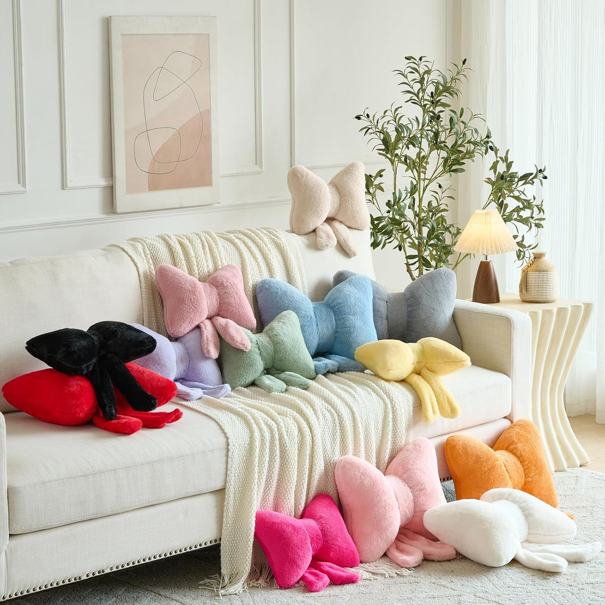Decorative Bow Throw Pillows, Pink, 12 Inches