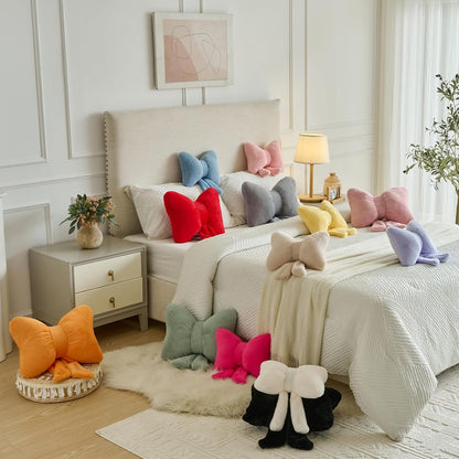 Decorative Bow Throw Pillows, Pink, 12 Inches