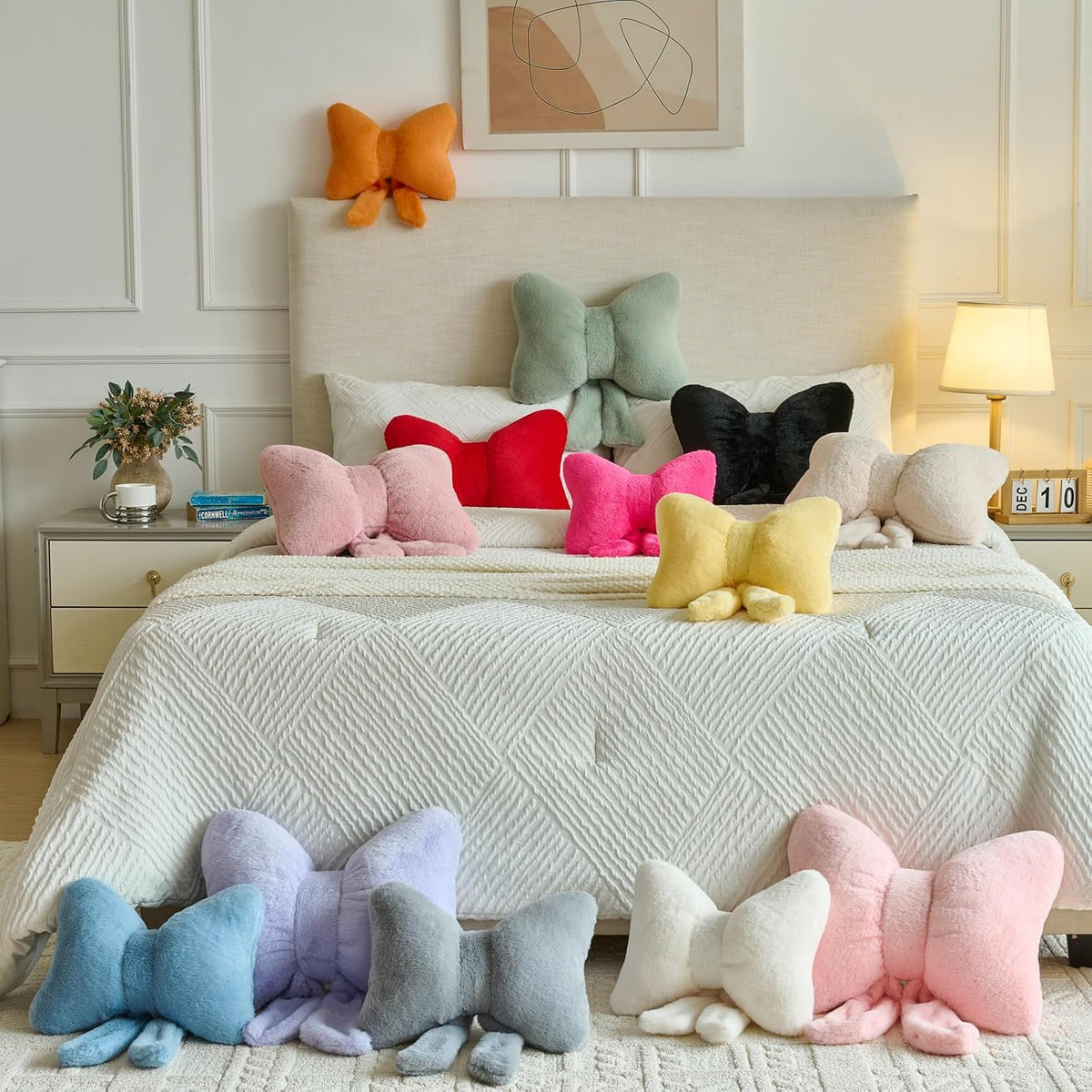 Decorative Bow Throw Pillows, Pink, 12 Inches