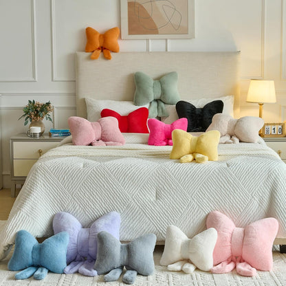 Decorative Bow Throw Pillows, Pink, 12 Inches