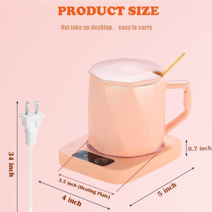 Coffee Mug Cup Warmer Coaster for Coffee Tea Cocoa Milk Food Fruits Candle, Aluminum Metal Panel, Safe Reliable, Pink (4" x 5")