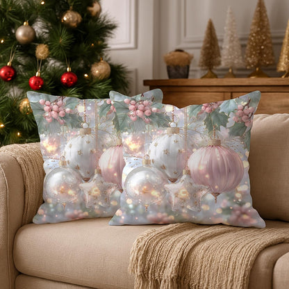 Holly Throw Pillow Covers, Christmas Festive Ornament Star Xmas Peach Soft Velvet Washable Couch Pillow Covers for Home Living Room Bedroom Dorm Couch Decor 18x18 Inch