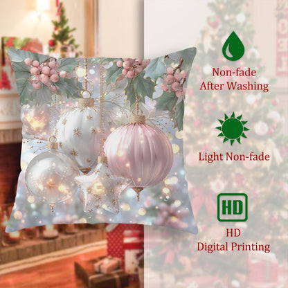Holly Throw Pillow Covers, Christmas Festive Ornament Star Xmas Peach Soft Velvet Washable Couch Pillow Covers for Home Living Room Bedroom Dorm Couch Decor 18x18 Inch