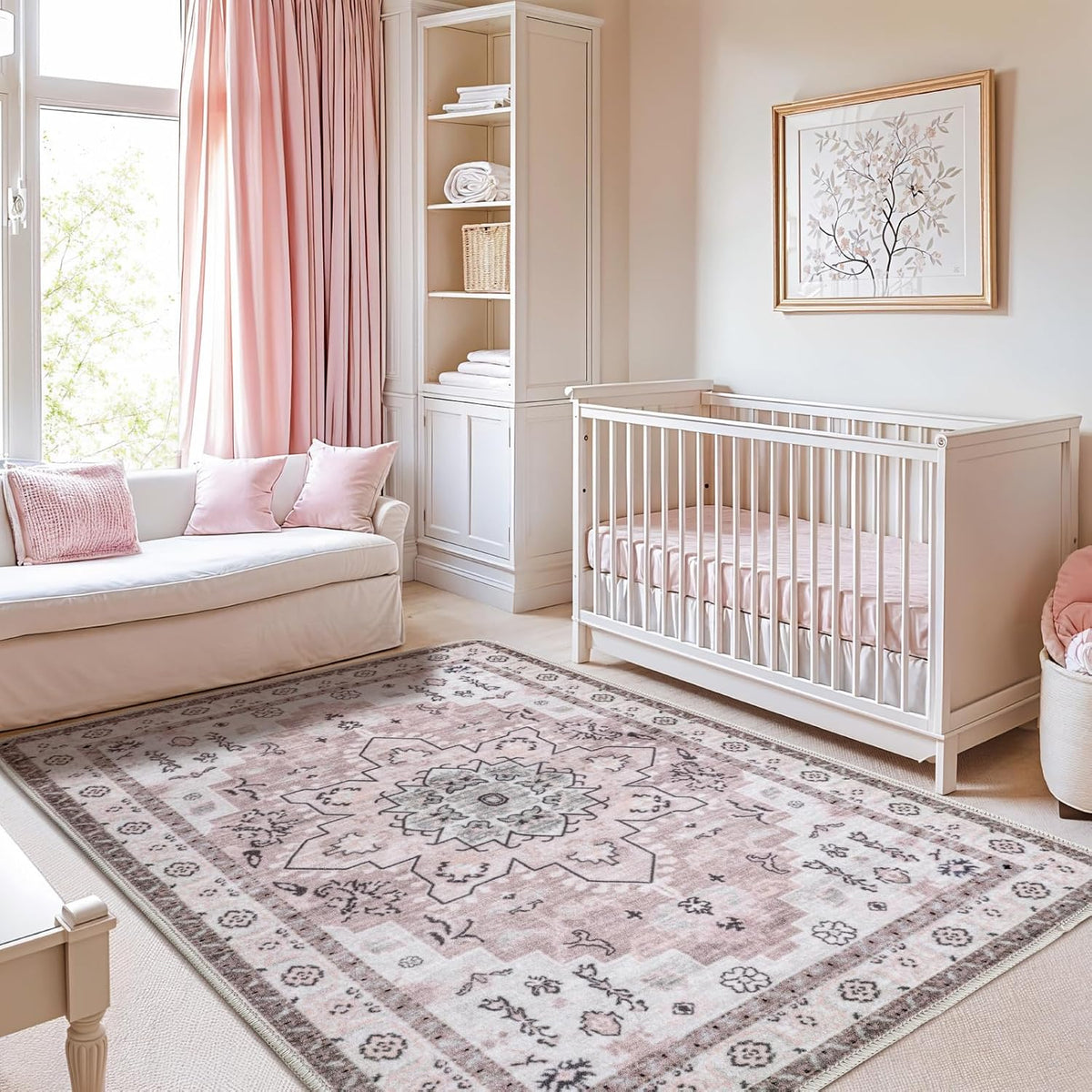 LBRO2M Machine Washable Rug Soft Pet Friendly Carpet 4X6 Light Pink