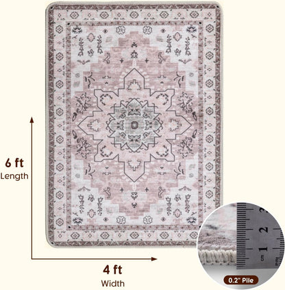 LBRO2M Machine Washable Rug Soft Pet Friendly Carpet 4X6 Light Pink