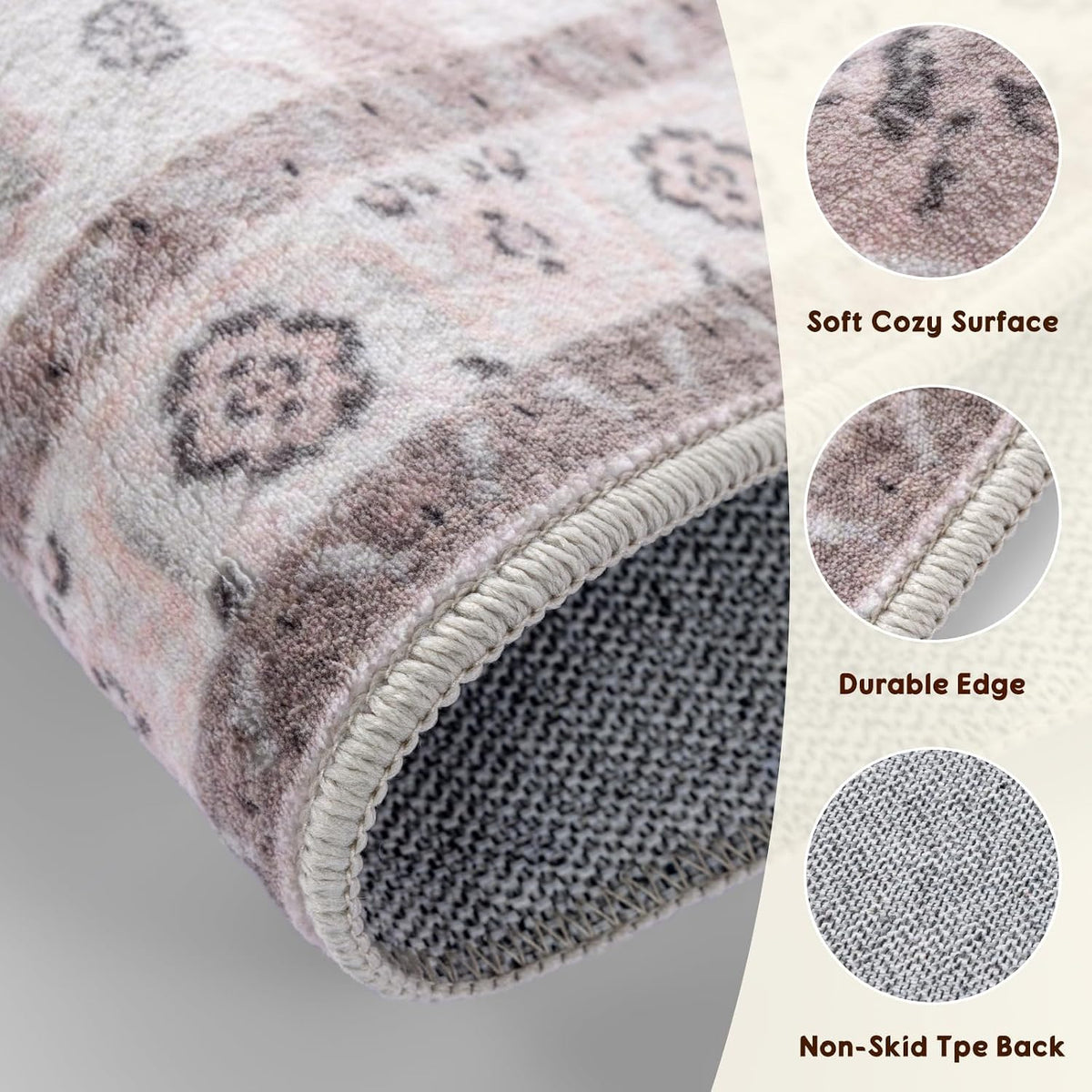LBRO2M Machine Washable Rug Soft Pet Friendly Carpet 4X6 Light Pink