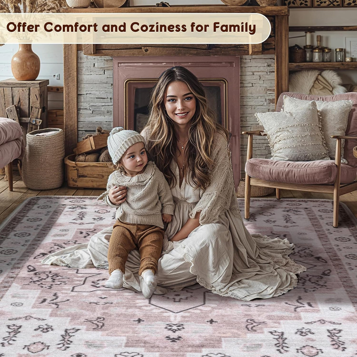 LBRO2M Machine Washable Rug Soft Pet Friendly Carpet 4X6 Light Pink