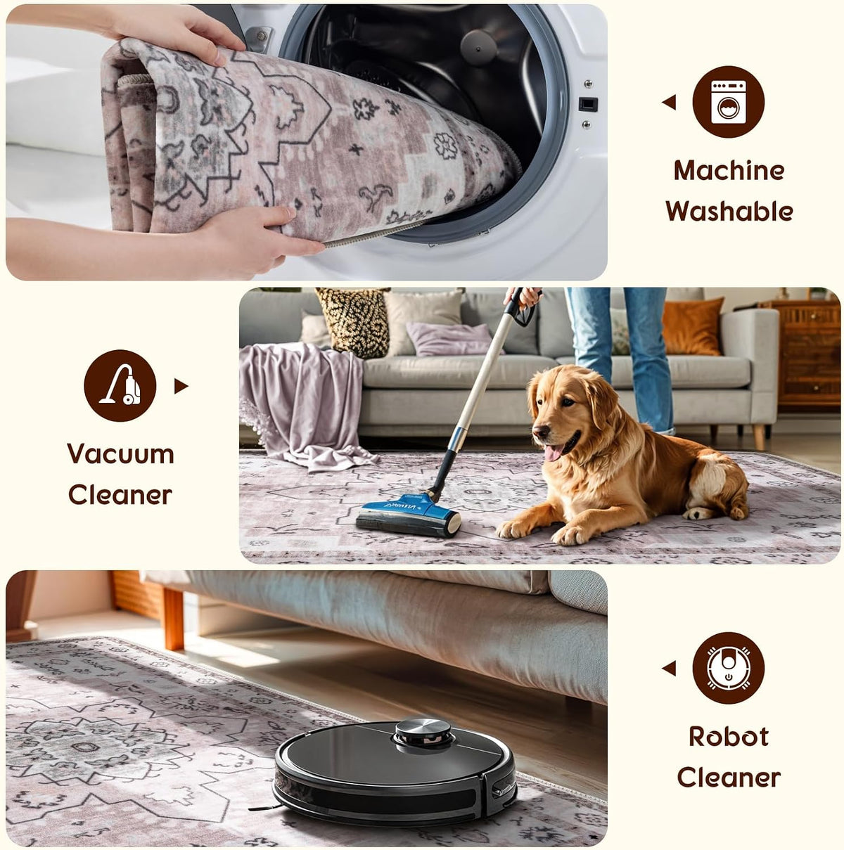 LBRO2M Machine Washable Rug Soft Pet Friendly Carpet 4X6 Light Pink