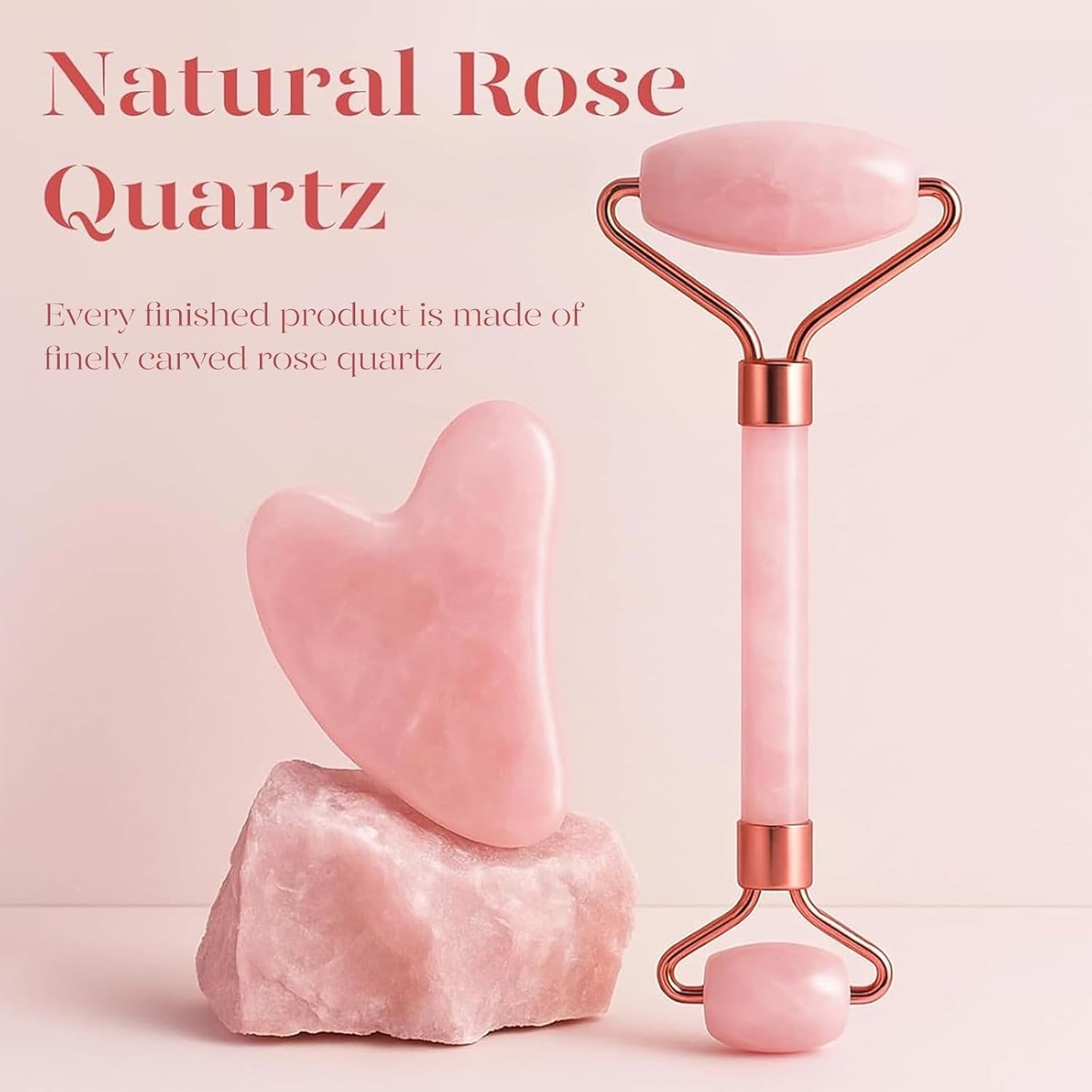 IcyMe Rose Quartz Roller & Gua Sha Set, Cooling Face Roller for Depuffing & Lymphatic Massage, Sculpting Tool for Face, Eyes & Neck, Smooth Skincare Gift for Women and Men