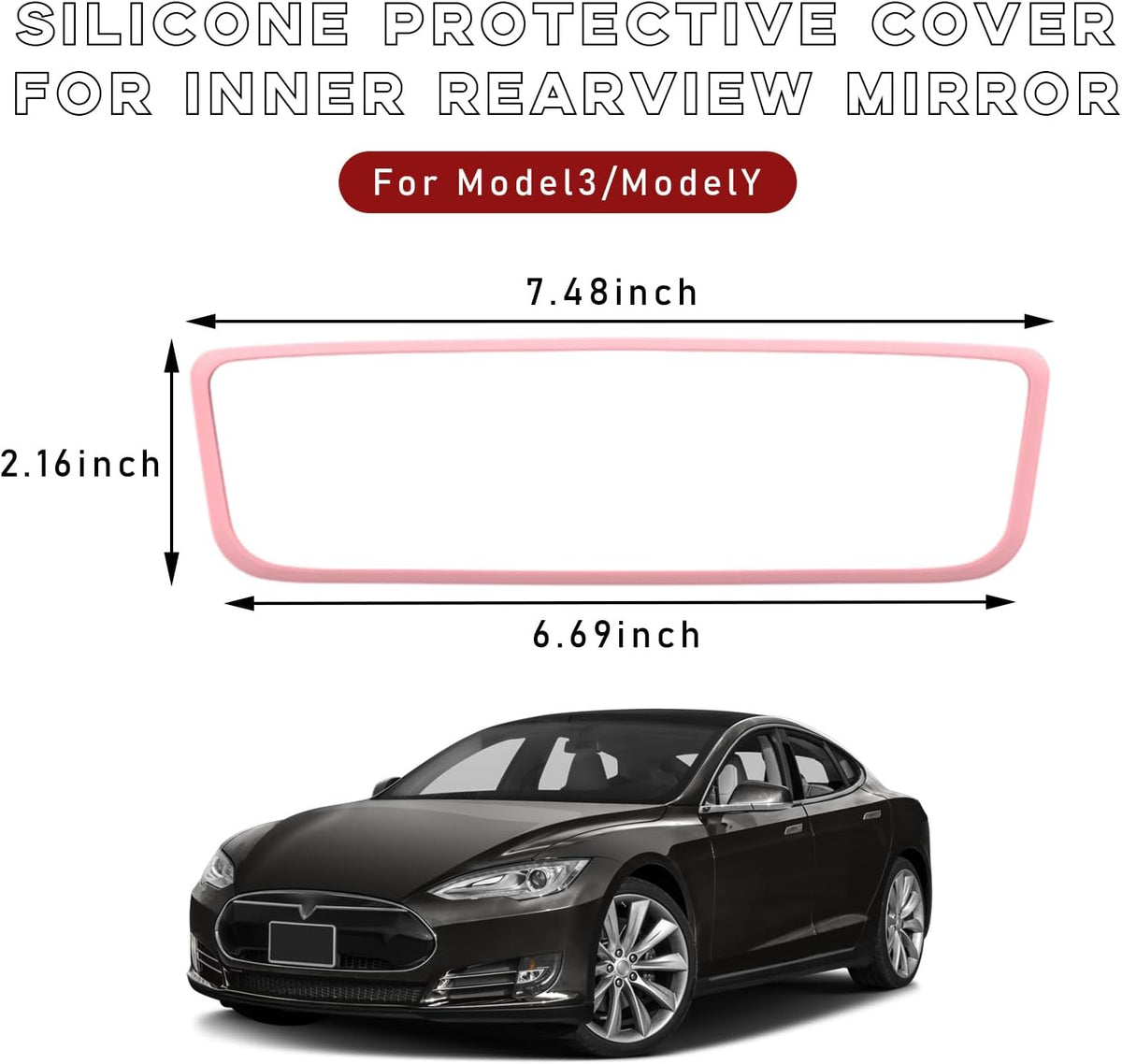 Car Rear View Mirror Protector Frame, Edge Cover Trim, Pink