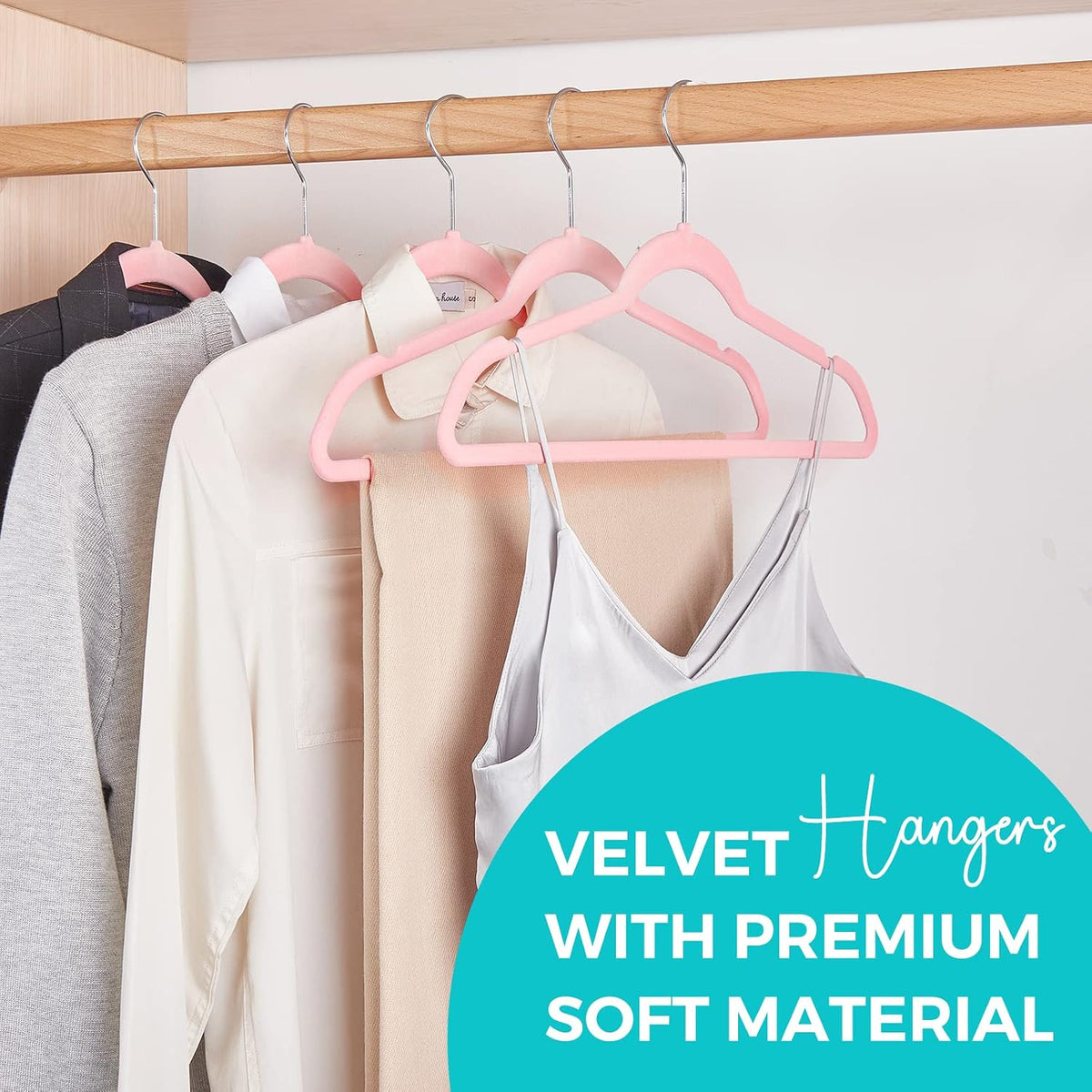 Premium Velvet Hangers 50 Pack Pink, Non-Slip Flocked Felt Hangers, Sturdy Clothes Hanger Heavy Duty Coat Hanger, Durable Slim for Closet Space Saving