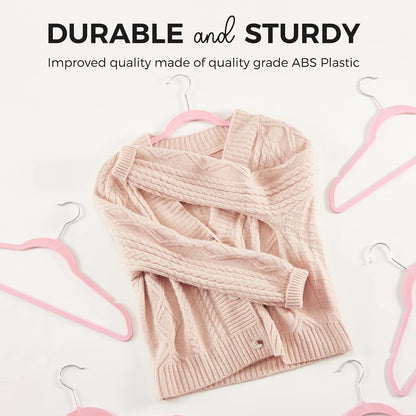 Premium Velvet Hangers 50 Pack Pink, Non-Slip Flocked Felt Hangers, Sturdy Clothes Hanger Heavy Duty Coat Hanger, Durable Slim for Closet Space Saving