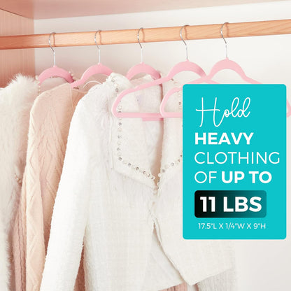 Premium Velvet Hangers 50 Pack Pink, Non-Slip Flocked Felt Hangers, Sturdy Clothes Hanger Heavy Duty Coat Hanger, Durable Slim for Closet Space Saving