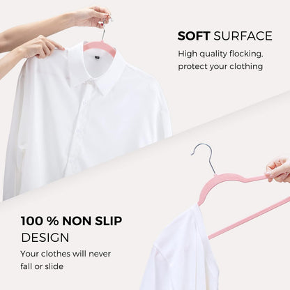 Premium Velvet Hangers 50 Pack Pink, Non-Slip Flocked Felt Hangers, Sturdy Clothes Hanger Heavy Duty Coat Hanger, Durable Slim for Closet Space Saving