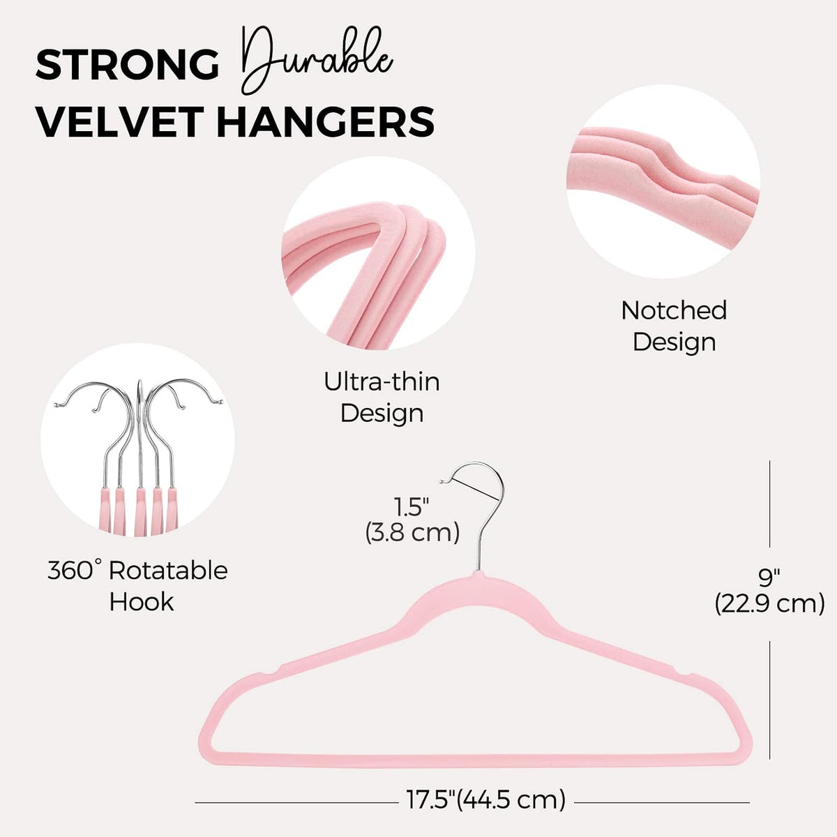 Premium Velvet Hangers 50 Pack Pink, Non-Slip Flocked Felt Hangers, Sturdy Clothes Hanger Heavy Duty Coat Hanger, Durable Slim for Closet Space Saving