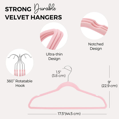 Premium Velvet Hangers 50 Pack Pink, Non-Slip Flocked Felt Hangers, Sturdy Clothes Hanger Heavy Duty Coat Hanger, Durable Slim for Closet Space Saving